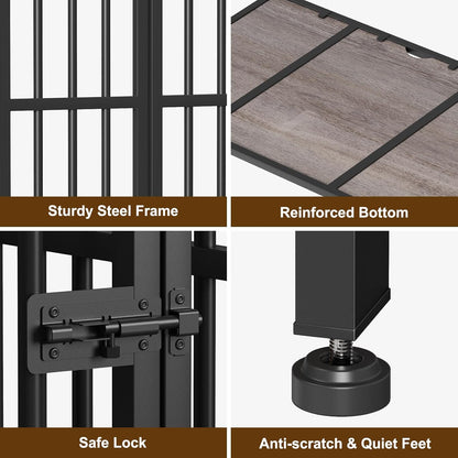 Easycom 41" Dog Crate Furniture Foldable, No Assembly Decorative Dog Kennel Indoor, Dog Crates for Large Dogs (40-65 lbs), Wooden Dog Cage with Adjustable Bowls and Name Tag, End Table, Oak Grey