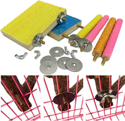 Hamiledyi 6 PCS Bird Perch Stand Toy Wood Parrot Paw Grinding Stick Perch Stand Platform Parakeet Cage Accessories Exercise Toys for Budgies Cockatiel Conure