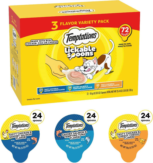 Temptations Lickable Spoons Adult Wet Cat Treats, 72 Spoons, Variety Pack