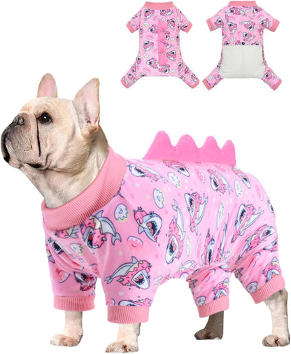 CuteBone Dinosaur Costume Dog Pajamas, Stretchy Spandex Crystal Velvet Sleepwear Coat for Small Dogs, Soft & Warm Pet Outfit Clothes for Cold Weather, Cozy Pullover Design COSP09M