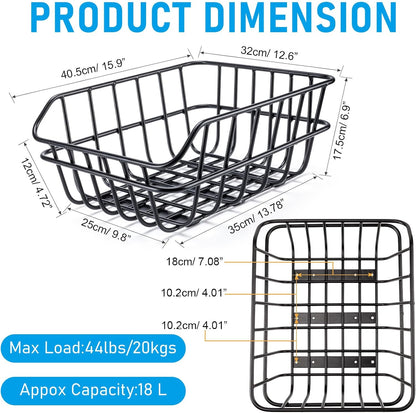 CXWXC Rear Bike Basket - Bicycle Rear Basket with Cargo Net and Waterproof Cover - Rear Mount Aluminium Bike Basket Large Capacity - Pawvie