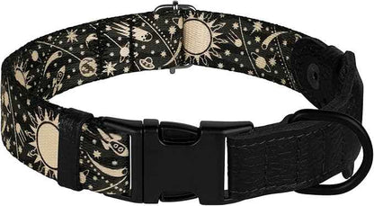 AirTag Dog Collar with Metal Buckle - Printed Nylon Soft Leather Dog Collar with Apple AirTag Holder - Secure Tracking GPS Pet Collars for Girl Boy Small Large Dogs (S, 12"-15" Neck Fit, Space)