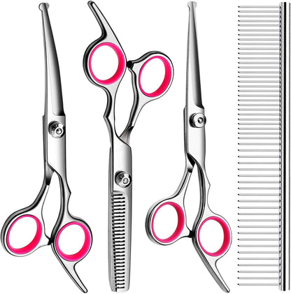 Professional Dog Grooming Scissors Kit, Titanium Coated Dog Scissors for Grooming, Grooming Shears Kit for Dogs Cat At Home (Pink 5 in 1)