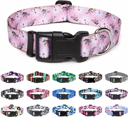 Mercano Adjustable Dog Collar - Special Design Patterns, Soft Nylon Comfortable Durable Pet Collar for Small Medium Large Dogs (XS, Pink White Flower)