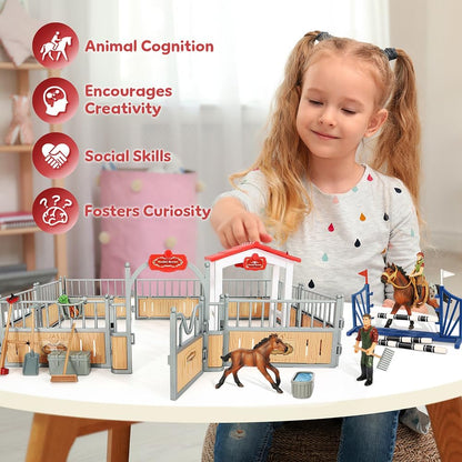 Horse Stable Playset, Horse Toys Set for Girls and Boys with Rider, Farm Animal Figurines Barn Toys, Pretend Play for Kids 3-5 6 7 8-10 Birthday Gifts