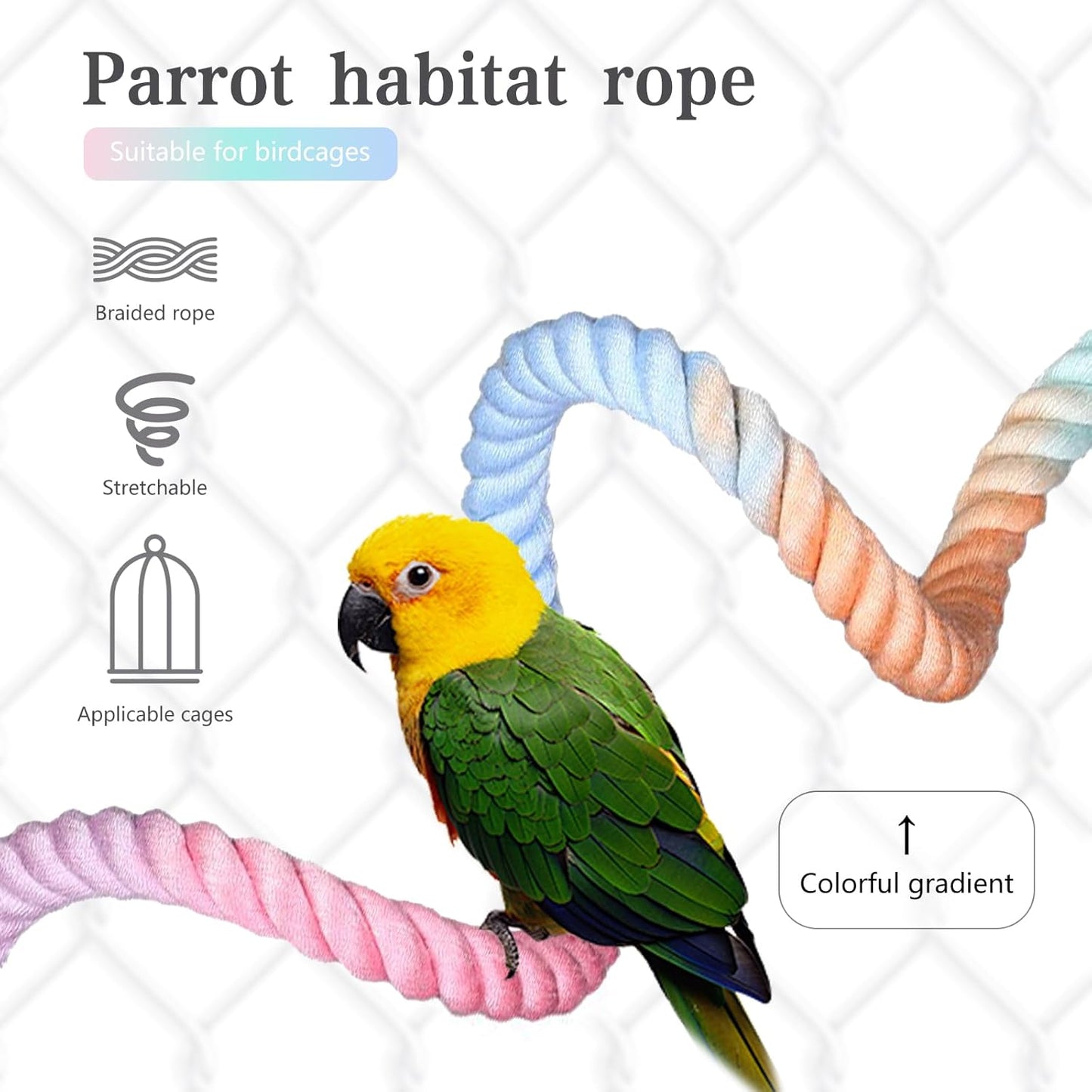 3pcs Gradient Colorful Bird Rope Perch Stand,Bird Cage Climbing Rope Toys Accessories,Bendable Climbing,Parakeet Lovebirds Cockatiels Budgies Play (9.8'',15.7'',39.3'')