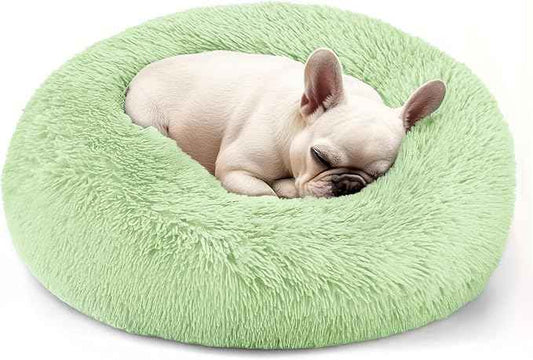 Dogs Bed for Small Dogs, Anti-Anxiety Washable Round Bed (Green, 24.0" L x 24.0" W x 8.0" Th)
