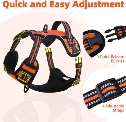 PUPTECK No Pull Dog Harness Small Sized, Adjustable Reflective Dog Harness with Handle Easy Control, Comfortable Soft Padded Pet Vest Harness for Small Dogs, Orange S
