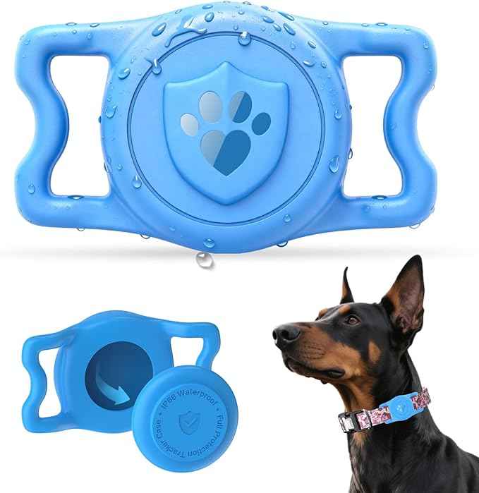 for Airtag Dog Collar Holder – IP68 Waterproof Air Tagholder for Dog Collar, Anti-Lost & Durable Silicone Case, Compatible with Apple Air Tags (Blue)