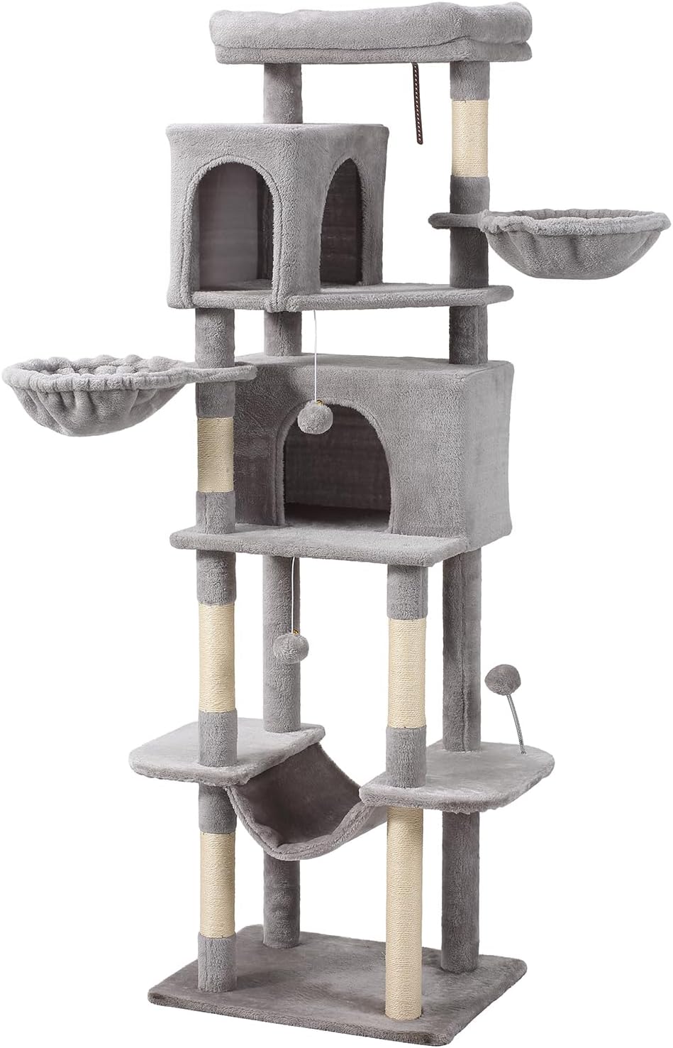 70-Inch Cat Tree,Large Cat Tree Tower with Hammock, Scratching Post, Condo and Multi-Level Cat Tower for Large Cats, Cat Activity Center Playhouse, Light Gray LCT016