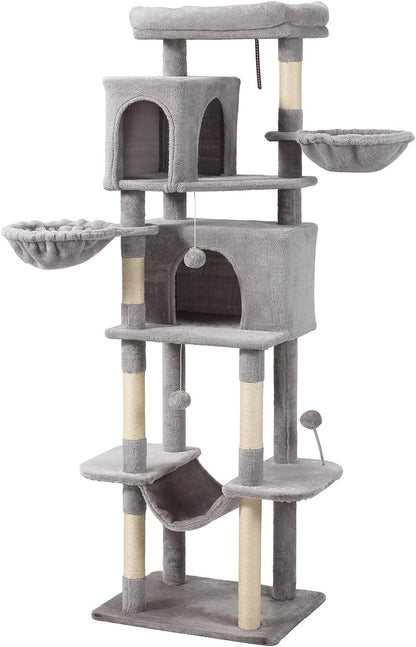 70-Inch Cat Tree,Large Cat Tree Tower with Hammock, Scratching Post, Condo and Multi-Level Cat Tower for Large Cats, Cat Activity Center Playhouse, Light Gray LCT016