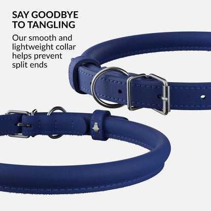 CollarDirect Rolled Leather Dog Collar, Soft Padded Round Puppy Collar, Handmade Genuine Leather Collar Dog Small Large Cat Collars 13 Colors (15-19 Inch, Deep Blue Smooth)