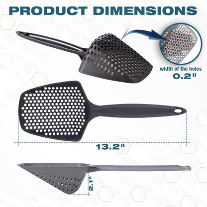 Set of 3 Cat Litter Scoop with Small Holes for Fine Litter, Hanging Handle Deep Reptile Terrarium Sand Sifter, Poop Scooper Rabbit Pooper Lifter Kitten Sifting Shovel (Black, Set of 3)