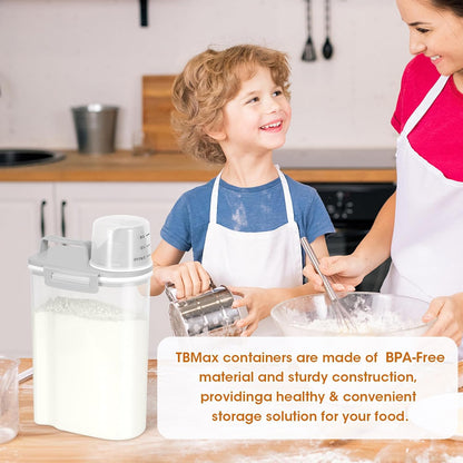 TBMax Rice Storage container 4 Lbs, Small Rice Dispenser with Measuring Cup, Grey Cereal Containers Flour Bin, Kitchen Food Storage Container and Pantry Organizers, Pet Dog Cat Food Dispenser