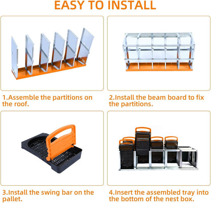 Chicken Nesting Boxes, 10 Hole Metal Chicken Laying Box with with Removable Trays and Roll Out Egg Collection for Chicken Coop, Orange