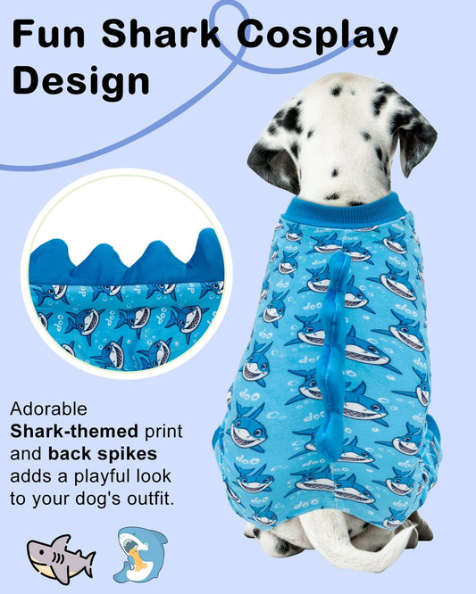 CuteBone Shark Costume Dog Pajamas, Stretchy Spandex Crystal Velvet Sleepwear Coat for Small Dogs, Soft & Warm Pet Outfit Clothes for Cold Weather, Cozy Pullover Design COSP07XS