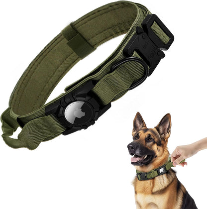 Tactical AirTag Dog Collar - Heavy Duty, Adjustable GPS Collar Compatible with Apple AirTag, with Holder & Control Handle for Medium/Large Dogs [ Green, M ]