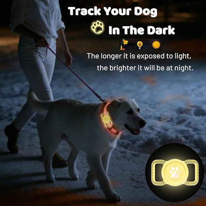 SANKALA Luminous Airtag Dog Collar Holder, [1 Pack] Glitter Waterproof Airtag Holder for Dog, Silicone Full Body Covered Anti-Lost Protective Airtag Case - Fits All Width Collars, Orange Glitter