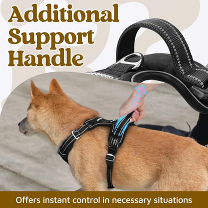 rabbitgoo Dog Harness for Large Dogs, No Pull Pet Vest with 3 Buckles, Adjustable Soft Padded Pet Harness with Easy Control Handle and Reflective Strips, Black, L