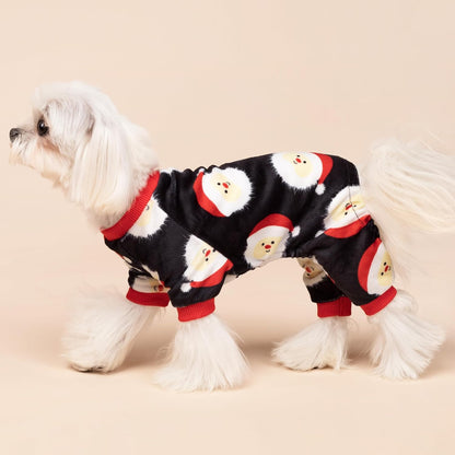 Fitwarm Santa Claus Dog Christmas Pajamas, Winter Doggy Clothes for Small Dogs Boy Girl, Fleece Dog Jammies with Feet, Holiday Pet Outfit, Black, White, Red, XS
