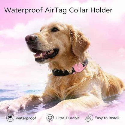 for Airtag Dog Collar Holder – (2 Pack) IP68 Waterproof Dog Air Tag Holder for Dog Collar, Anti-Lost & Durable Silicone Case, Compatible with Apple AirTags (Black & Pink)