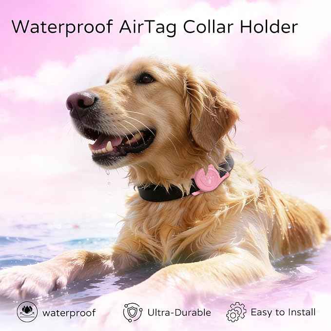 for Airtag Dog Collar Holder – (2 Pack) IP68 Waterproof Dog Air Tag Holder for Dog Collar, Anti-Lost & Durable Silicone Case, Compatible with Apple AirTags (Pink & Blue)