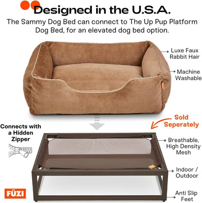 FUZI Luxury Aesthetic Dog Bed for Large Dogs with Washable Cover, Pet Couch, Pet Bed with Sides, Non-Slip Bottom, Soft and Durable Calming Dog Bed, Faux Rabbit Fur, Large 31.75x23.6x9.5 Light Brown