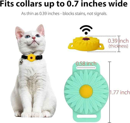 2-Pack AirTag Cat Collar Holder for Apple AirTag 2021, Silicone Air Tag Protective Case for Puppy Dog Collar with Screen Protectors - Sunflowers, Mint Green & Yellow