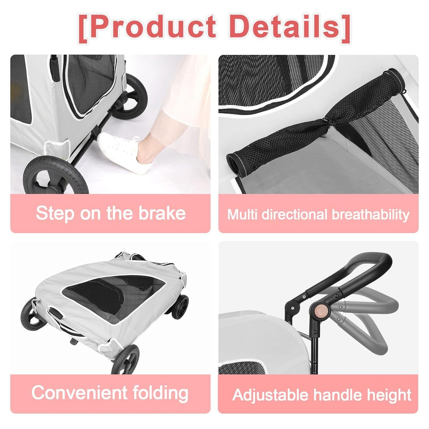 Large Dog Travel Stroller with 4 Heavy Duty Wheels Pet Stroller with Adjustable Handle - Double Doggie Capacity Jogger Wagon with Back Front Door for Small Medium Large Dogs (Grey) - Pawvie