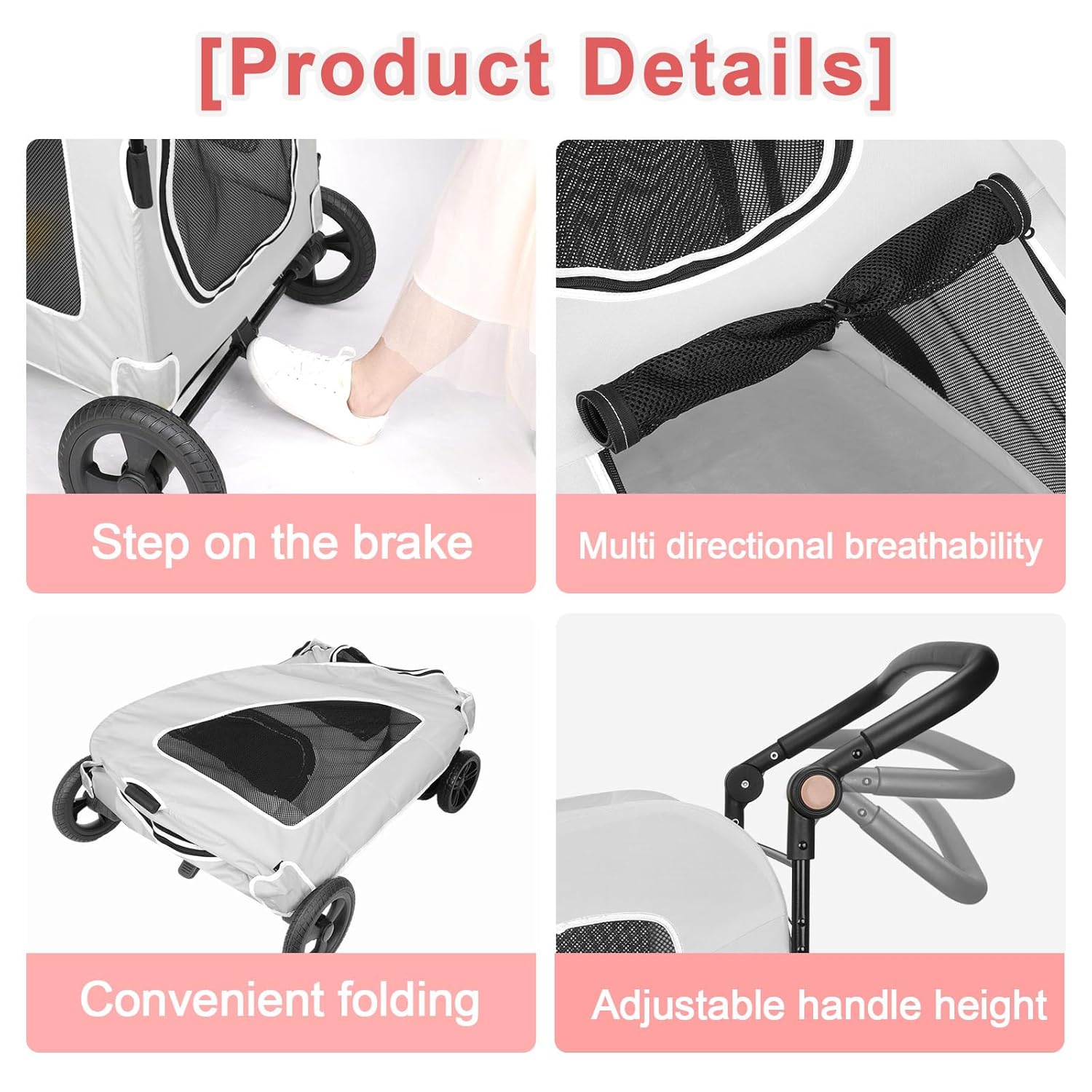 Large Dog Travel Stroller with 4 Heavy Duty Wheels Pet Stroller with Adjustable Handle - Double Doggie Capacity Jogger Wagon with Back Front Door for Small Medium Large Dogs (Grey) - Pawvie