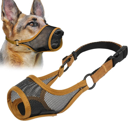 LUCKYPAW Dog Muzzle, Mesh Muzzle for Large Medium Small Dogs, Soft Mouth Guard for Biting Chewing, Breathable Mouth Guard with Adjustable Strap for Training(Brown, L(Snout:9.75"-11"))