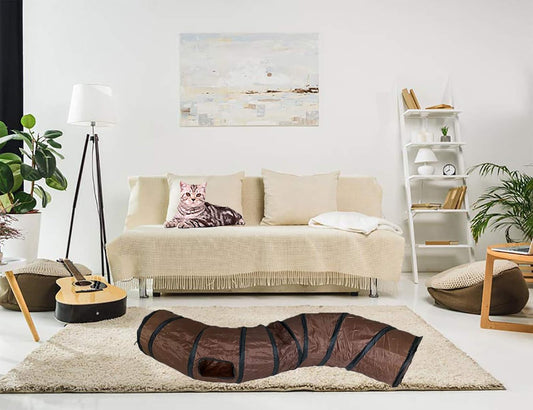 iCAGY Cat Tunnel for Indoor Cats Interactive, Rabbit Tunnel Toys, Pet Toys Play Tunnels for Cats Kittens Rabbits Puppies Crinkle Pop Up Brown 47" Shape S