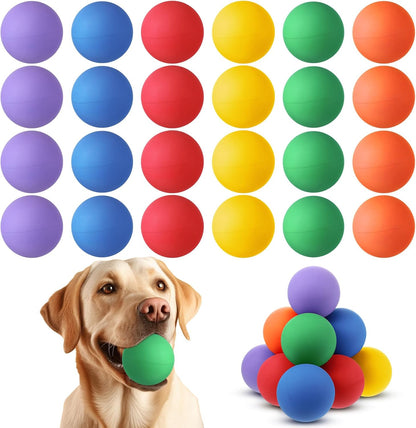 Shappy 24 Pieces Rubber Dog Tennis Balls for Dog Colorful Catching Pet Balls for Fetch Training 2.4 Inch Interactive Bounce and Floatable Toy for Park Beach