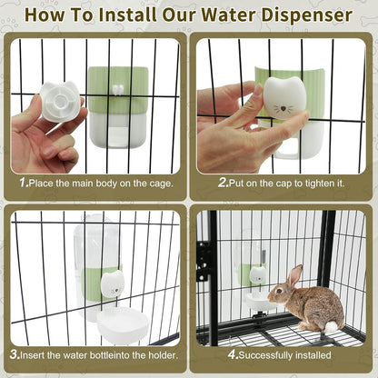 Rabbit Water Bottle, 800ml/28oz Hanging Automatic Water Dispenser for Cage, Ferret Bunny Guinea Pig Water Bowl,Suitable for Small Animal (Green, 800 ml/28 oz)