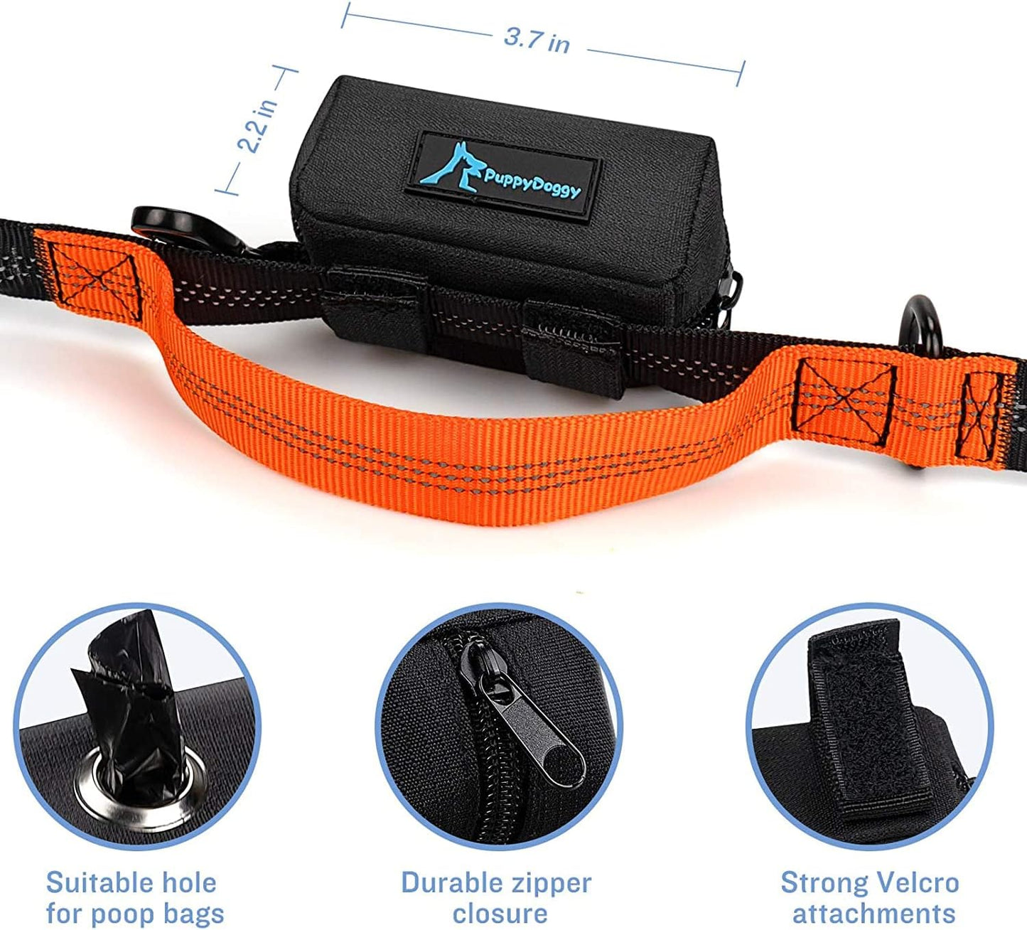 PuppyDoggy 1 Pack Poop Bag Holder for Dogs & Cats Waste Bag Dispenser Pouch with 1 Roll of Free Poop Bags - Dog Leash Accessory & Bicycle (Pink)