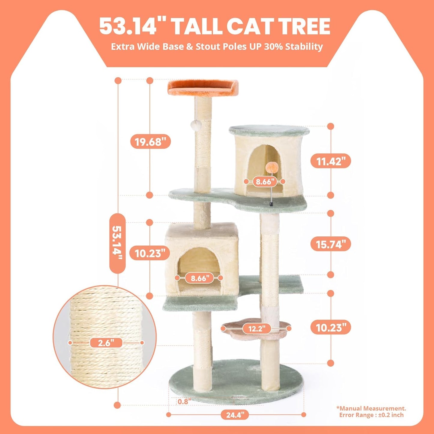 HYABi 53 Inch Flower Cat Tree - Multi-Level Cat Condo with Scratch Posts & Toys, Fresh Design Eco-Friendly Material, for Multi-Cat Households & Indoor Cat Playground