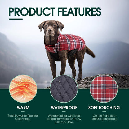 Kuoser Warm Dog Coat, Waterproof Dog Coats for X-Small Dogs, Adjustable Durable Doggie Winter Jacket Reversible Cozy Puppy Cold Weather Apparel from Small to Large Breed, Red XS