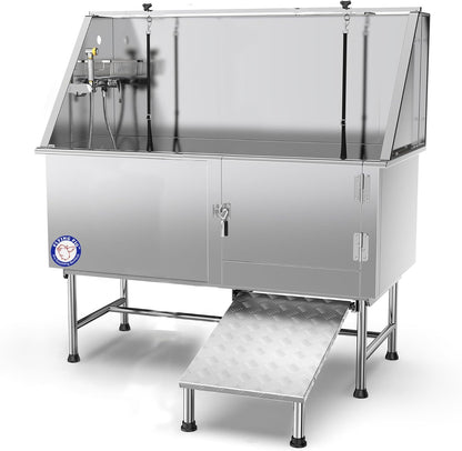 Flying Pig Grooming 62" Stainless Steel Pet Dog Bath Tub with Faucet (Right door/Left Drain), 62 x 27 x 58"