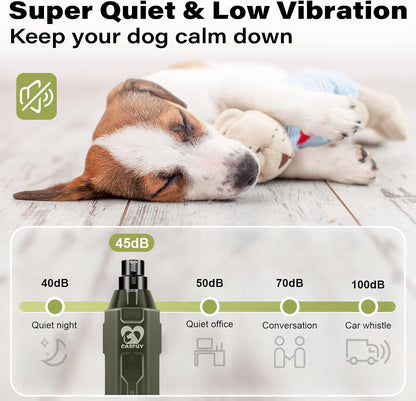 Casfuy 6-Speed Dog Nail Grinder - Newest Enhanced Pet Nail Grinder Super Quiet Rechargeable Electric Dog Nail Trimmer Painless Paws Grooming & Smoothing Tool for Large Medium Small Dogs (Army Green)