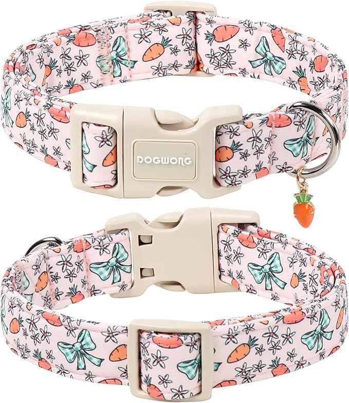 DOGWONG Easter Dog Collar-Cute Pink Easter Carrot Dog Collar, Easter Pet Collars Puppy Collar Gifts with Quick Release Buckle for Girl&Female Dogs,XL