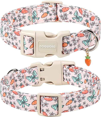 DOGWONG Easter Dog Collar-Cute Pink Easter Carrot Dog Collar, Easter Pet Collars Puppy Collar Gifts with Quick Release Buckle for Girl&Female Dogs,XL