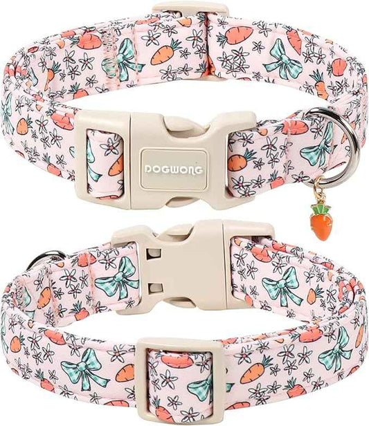 DOGWONG Easter Dog Collar-Cute Pink Easter Carrot Dog Collar, Easter Pet Collars Puppy Collar Gifts with Quick Release Buckle for Girl&Female Dogs,XL