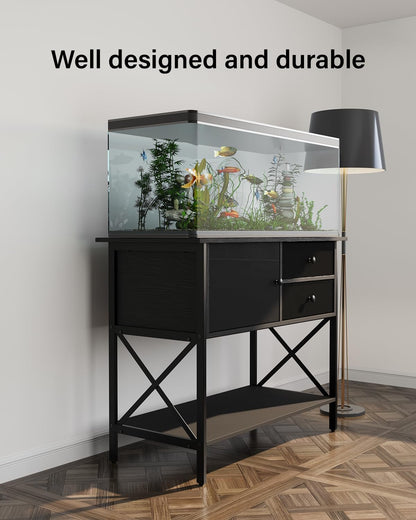Fish Tank Stand 40 Gallon: Sturdy Aquarium Stand with Accessories Storage - Metal Tank Stands Table for 40-50 Gallon Reptile Breeder Turtle Terrarium - 36.6"x18.8" Weight Capacity 660 lbs
