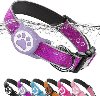 Reflective Dog Collar with IPX8 Waterproof Air TagHolder | Ultra-Durable | Soft Padded | Safety Locking Buckle | Fit Small Dogs (Purple S(9.8"-15.7"))