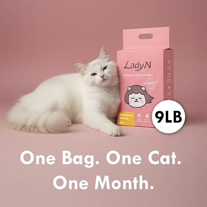 Lady N Granular Tofu Cat Litter Yosemite Scent, Mini-Pellet Compatible with Automatic Self-Cleaning Cat Litter Box, Premium Clumping, Low Dust, Probiotic Odor Control 9lb