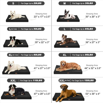 Outdoor Extra Large Dog Bed, Jumbo Waterproof Dog Bed for Large Dogs, Orthopedic Egg Foam Pet Bed Mat with Removable Oxford Cooling Cover, Black