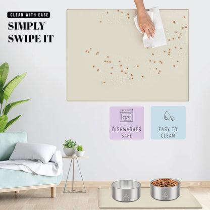 AVERYDAY 23x16'' Silicone Dog Mat for Food and Water, 0.63'' Edge Dog Food Bowl Mats for Floor Waterproof, Dogs Water Mat for Sloppy Drinker, Non Slip Rubber Pet Feeding Mats for Indoor Dogs and Cats