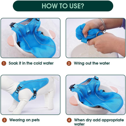 Kuoser Dog Cooling Vest for Large Dogs, Lightweight Doggie Cooler Jacket Breathable Mesh Pet Cooling Shirts Reflective Puppy Cool Harness for Beach, Hiking, Walking Blue XL