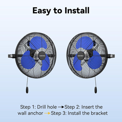12 Inch Wall Fan Pro Series - Indoor High Velocity Wall Mount Fan for Commercial, Residential, Warehouse, Covered Patio, Shop, Garage, Barn, Gazebo 3 Speed 2800 CFM UL Safety Listed