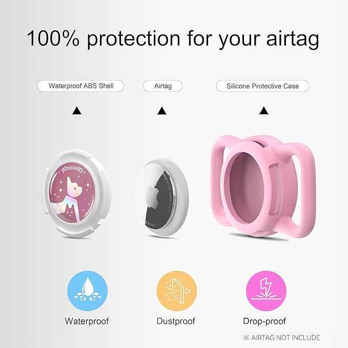 Waterproof Airtag Dog Collar Holder, Silicone & ABS Airtag Holder for Dog & Cat Collars, Ultra-Durable, Lightweight and Protective Airtag Case (Rose&Pink-1, Regular)